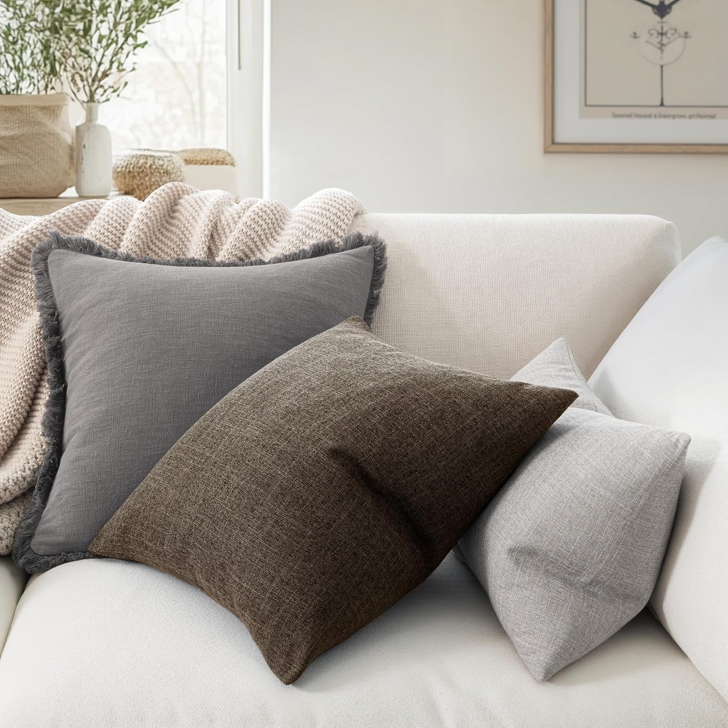MIULEE Pack of 2 Decorative Linen Burlap Pillow Covers Farmhouse Boho Accent Pillowcases Home Decor for Couch Sofa Bedroom Living Room…