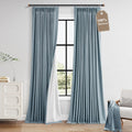 Boodii Blue 108 Inches Long 100% Blackout Linen Pinch Pleated Curtains Thermal Insulate 2 Panels Set for Living Room Bedroom Farmhouse Back…