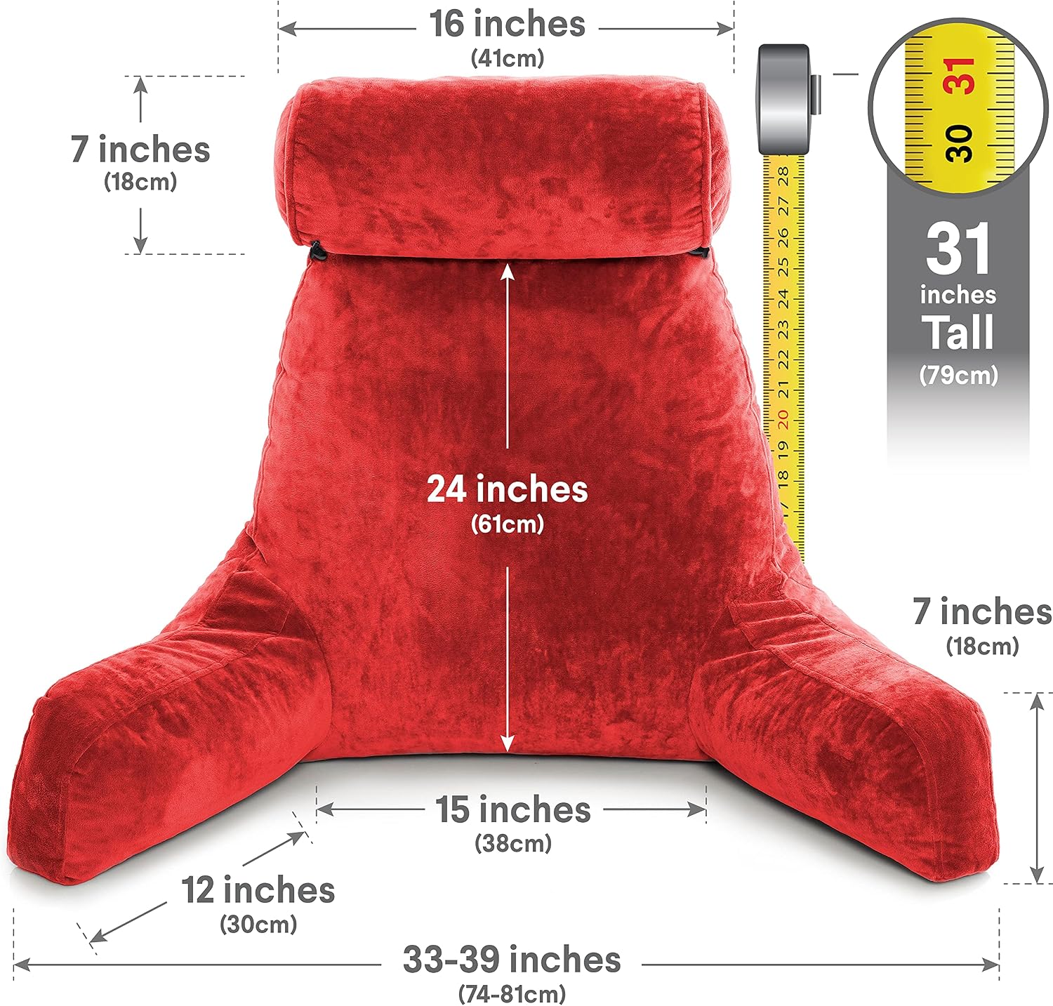 Husband Pillow XXL The Original for Adults - 30" Tall Backrest for Sitting Up in Bed - Firm Support Reading & Bed Rest Pillows for…