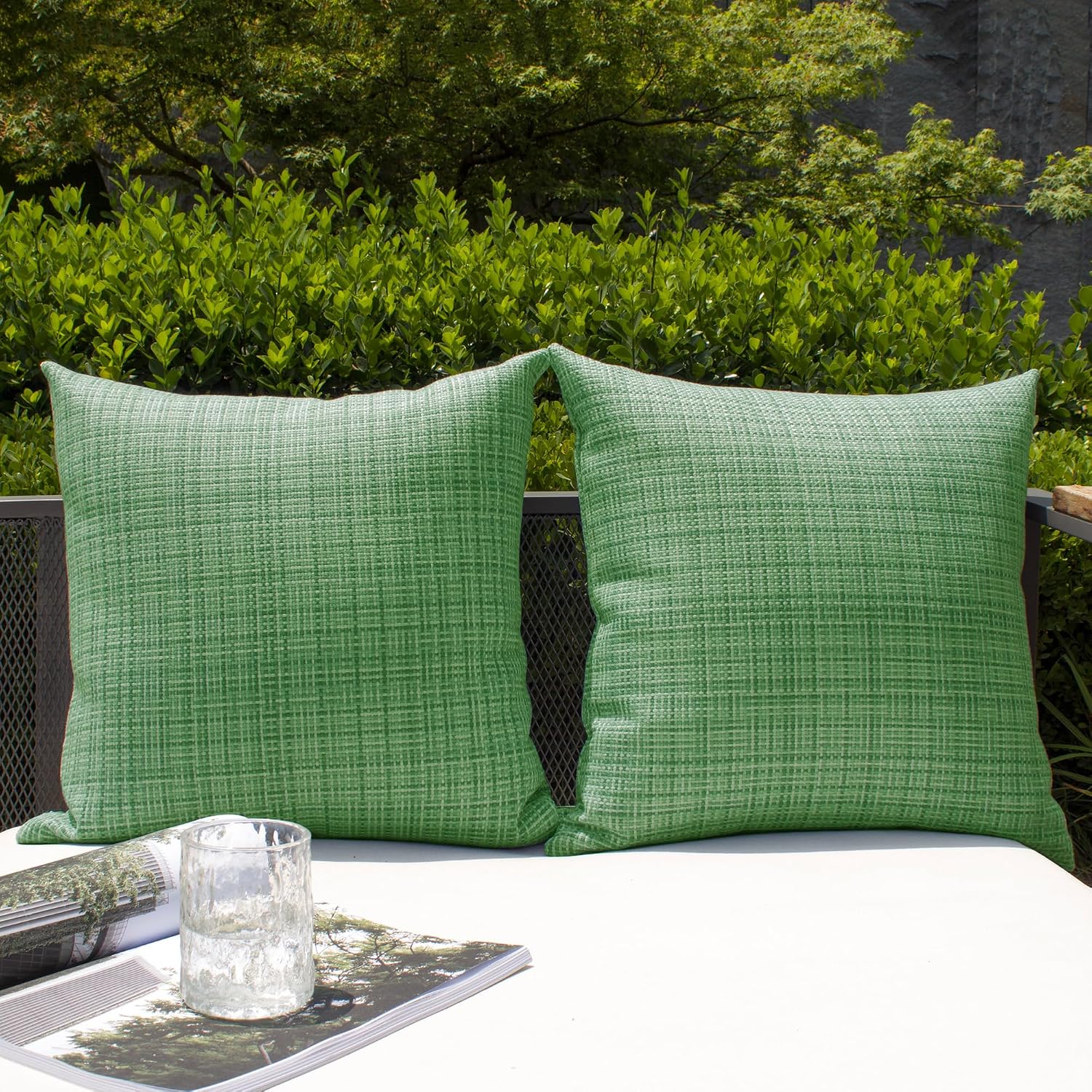 Kevin Textile Pack of 2 Spring Decorative Outdoor Waterproof Throw Pillow Covers Stripe Square Pillowcases Modern Cushion Cases for Patio…