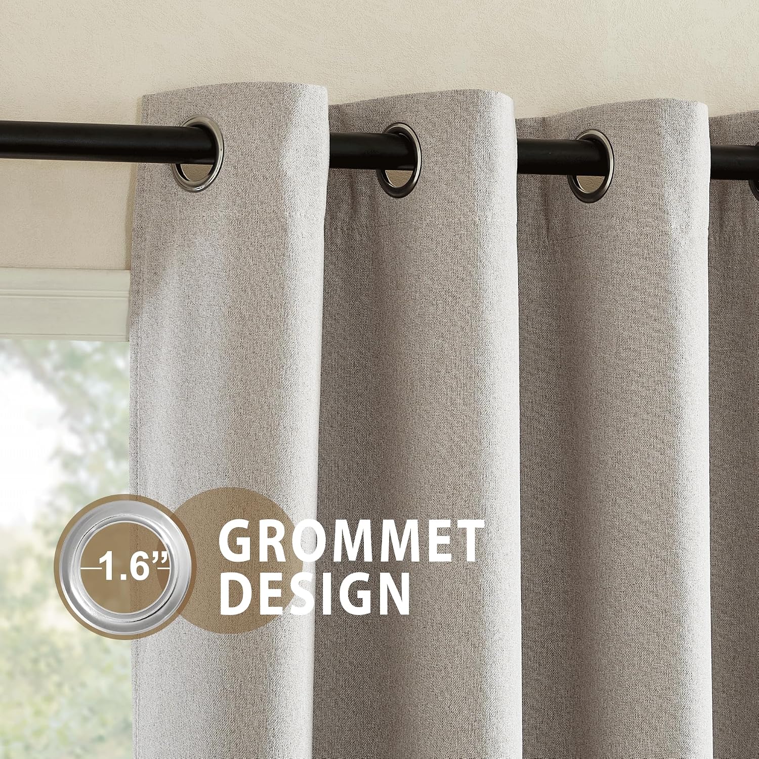 NICETOWN Natural Full Blackout Boho-Chic Faux Linen Curtains 84" Long 2 Panels Set for Cafe Window, 42" Wide, Thick Faux Linen Blend…