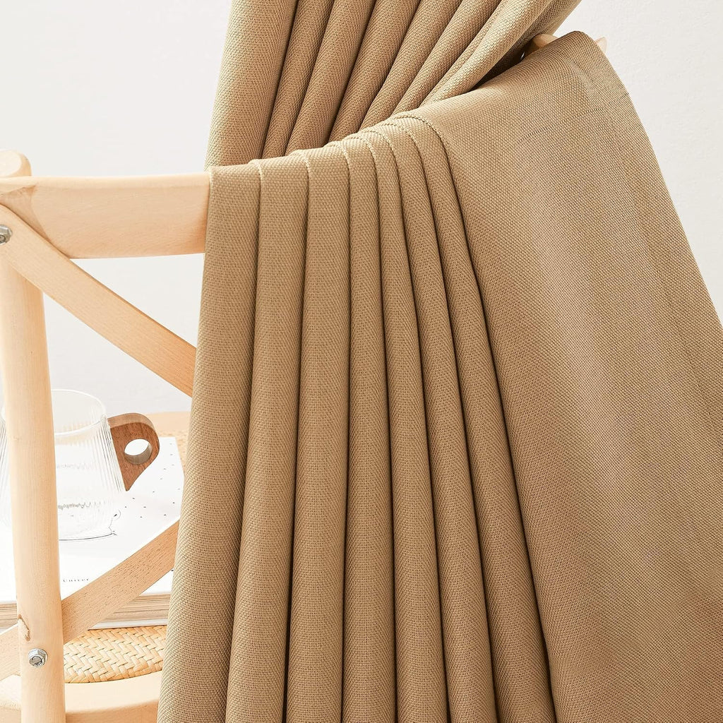 Nicetown Thick Faux Linen Room Darkening Caramel Curtains 96 inches Long, Pinch Pleated Faux Linen Curtains Thermal Insulated Window Treatm…