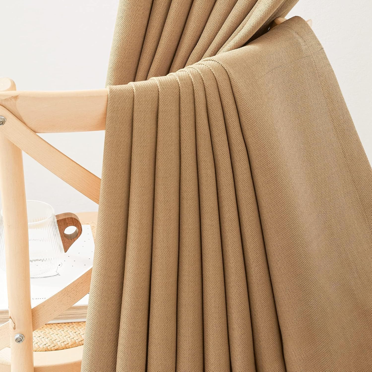 Nicetown Thick Faux Linen Room Darkening Caramel Curtains 108 inches Long, Pinch Pleated Faux Linen Curtains Thermal Insulated Window …