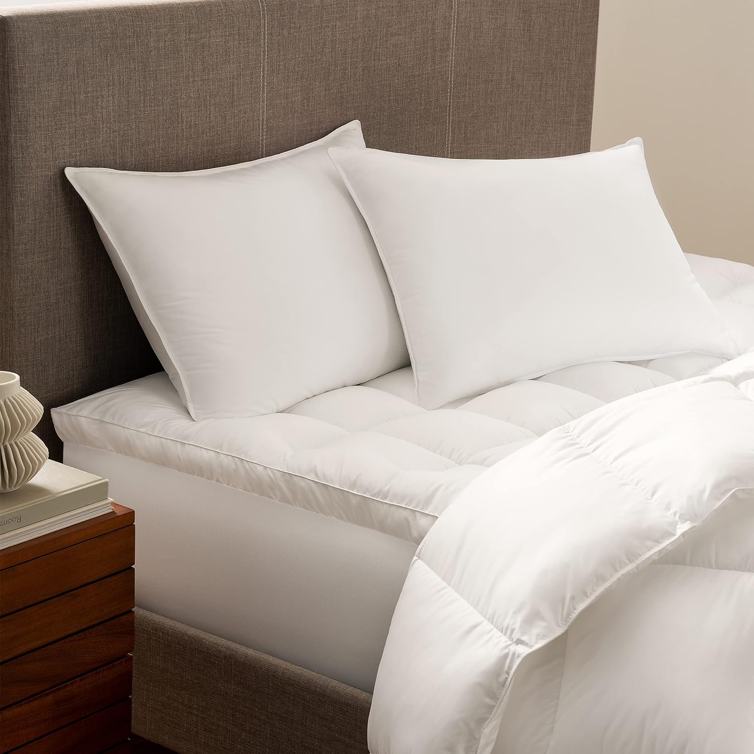 Serta Down Illusion Soft Hypoallergenic Medium/Firm Bed Pillows for Side, Stomach or Back Sleepers (2 Pack), Queen, White 2 Pack cotton Whi…