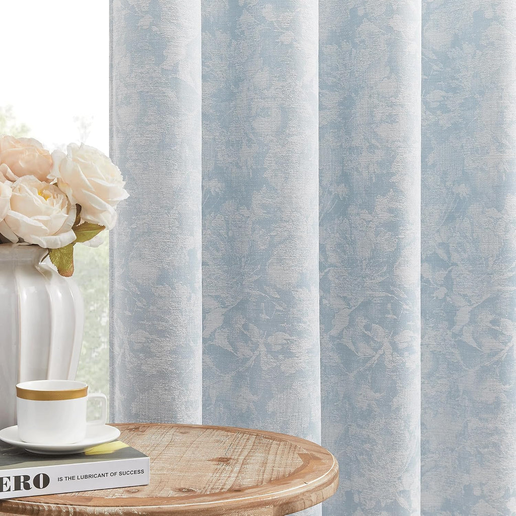 Beauoop Blue Floral Jacquard Blackout Curtains 72 Inches Long 2 Panels for Bedroom Living Room Chenille Flower Room Darkening Thermal…