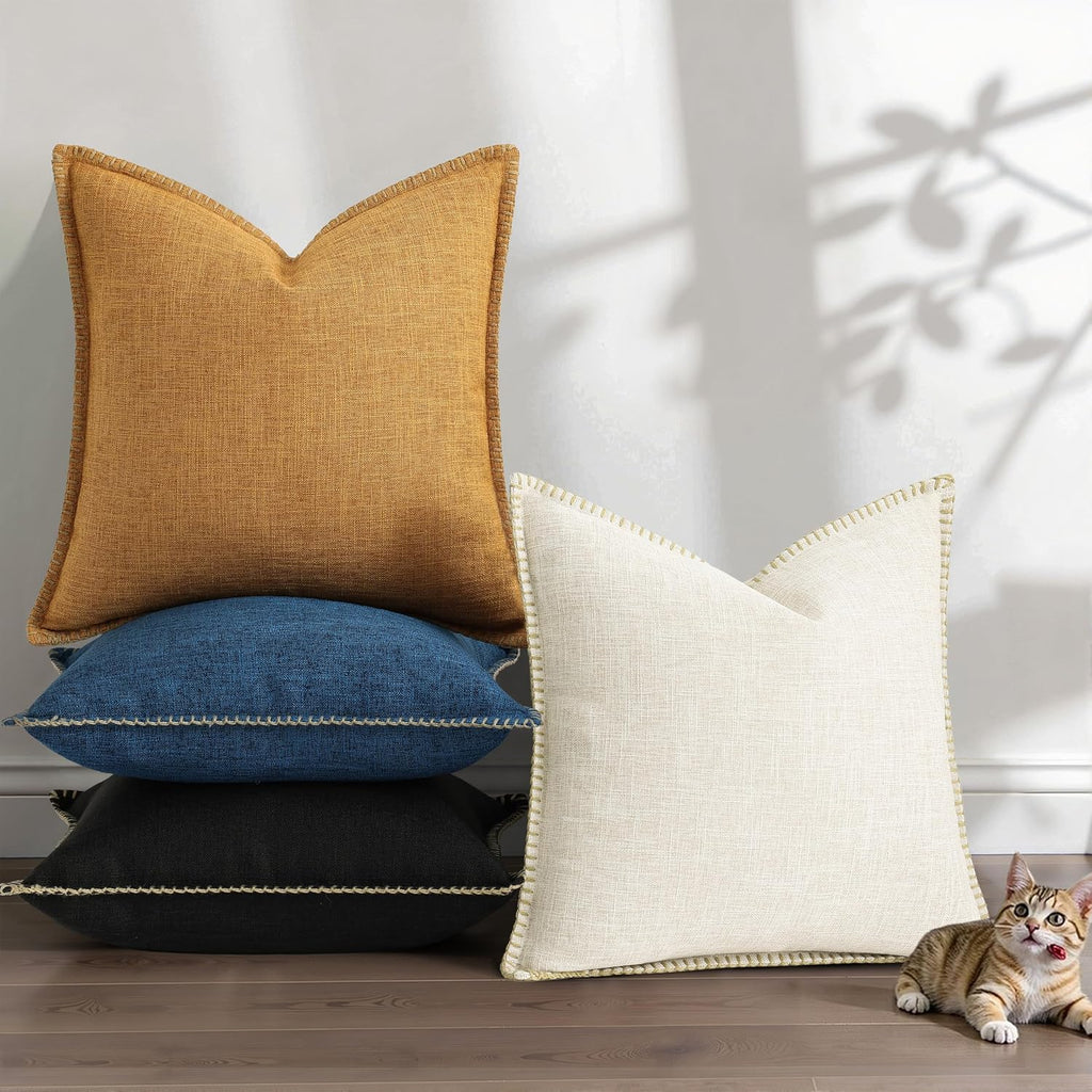 decorUhome Summer Decorative Throw Pillow Covers 12x20 Set of 2 Lumbar Faux Linen Farmhouse Pillow Covers with Stitched Edge Outdoor…