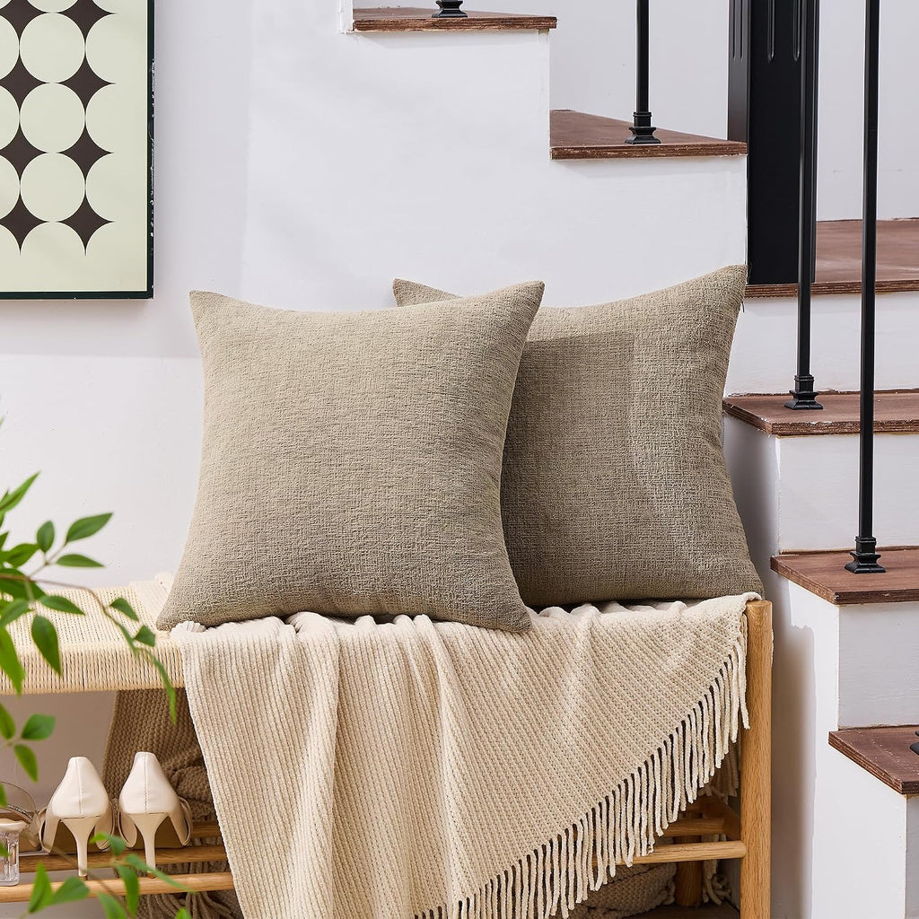 Gawamay Set of 2 Soft Textured Chenille Throw Pillow Covers 20x20 Inch (50x50 CM), Decorative Pillowcases Cushion Covers for Farmhouse Home…