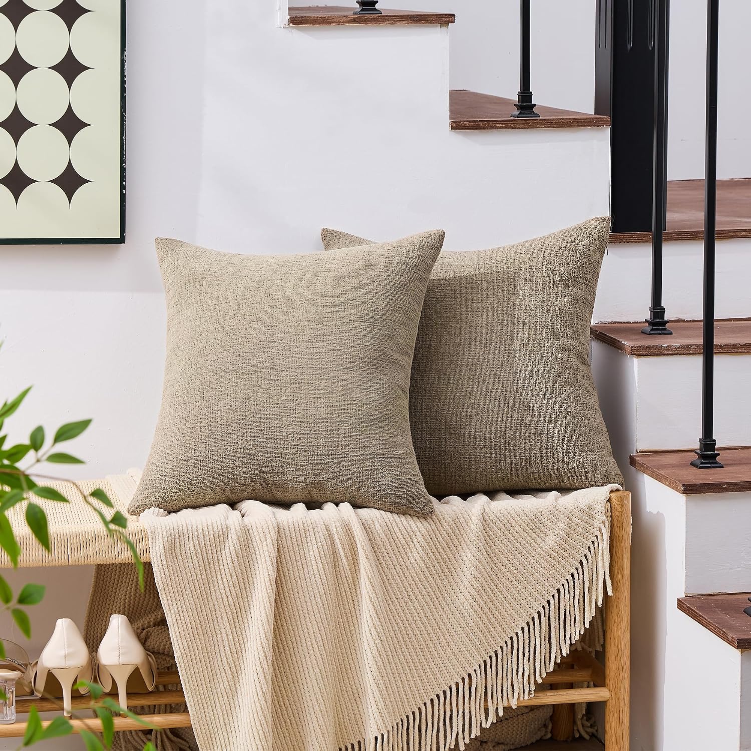 Gawamay Set of 2 Soft Textured Chenille Throw Pillow Covers 16x16 Inch (40x40 CM), Decorative Pillowcases Cushion Covers for Farmhouse Home…