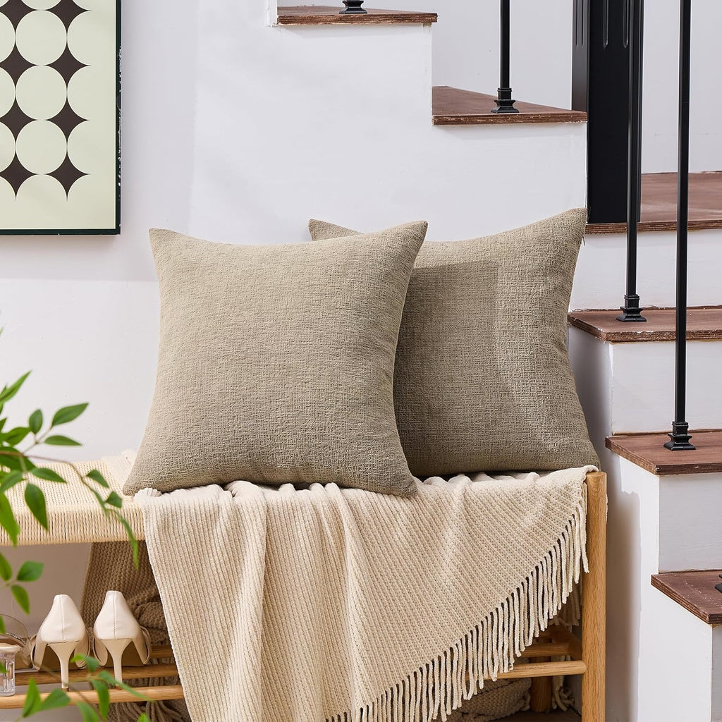 Gawamay Set of 2 Soft Textured Chenille Throw Pillow Covers 22x22 Inch (55x55 CM), Decorative Pillowcases Cushion Covers for Farmhouse Home…