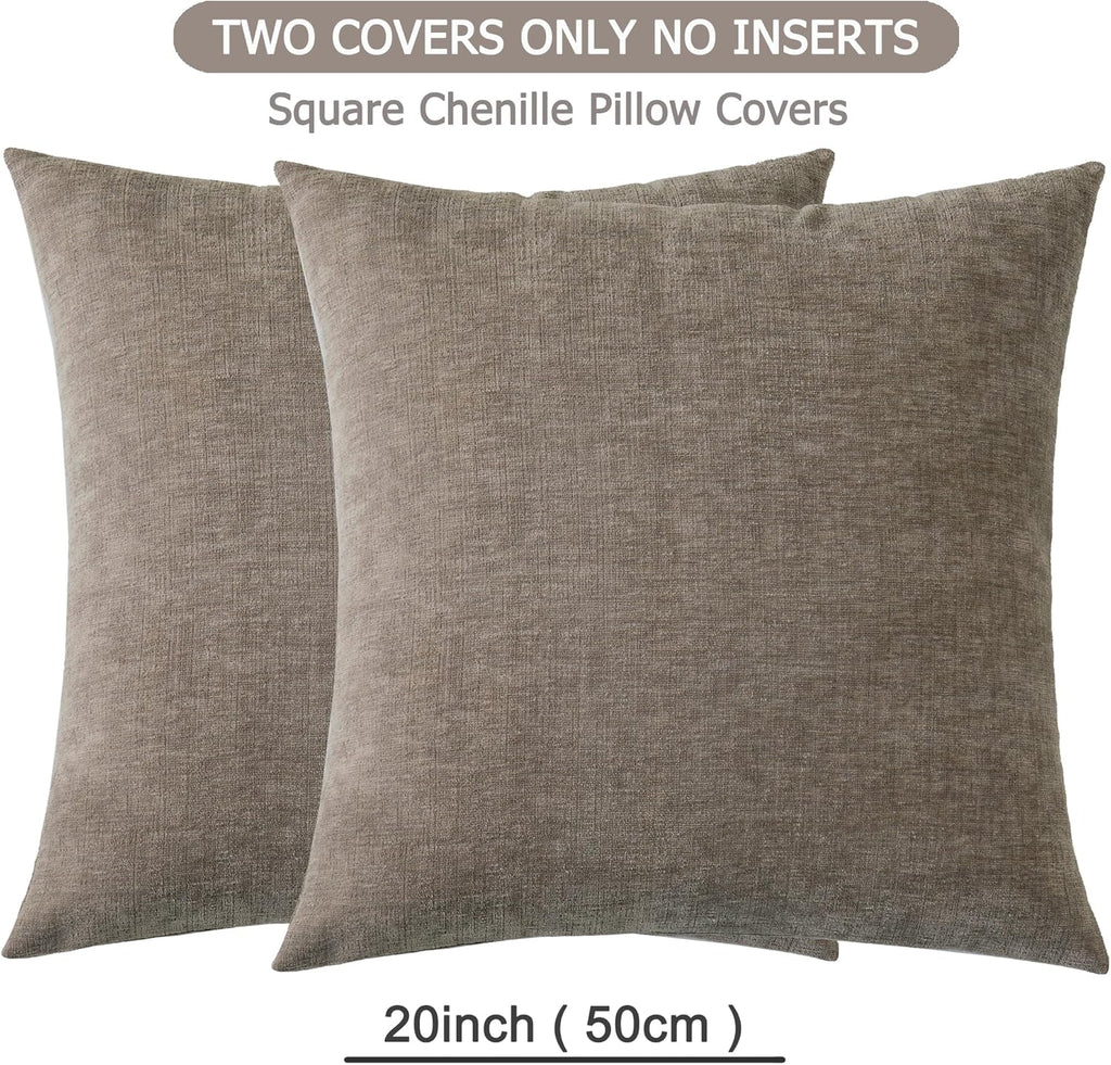 Gawamay Decorative Square Throw Pillow Covers 20"x20" Inch Set of 2, Super Soft Chenille Pillows Farmhouse Fall Pillowcase for Living Room…