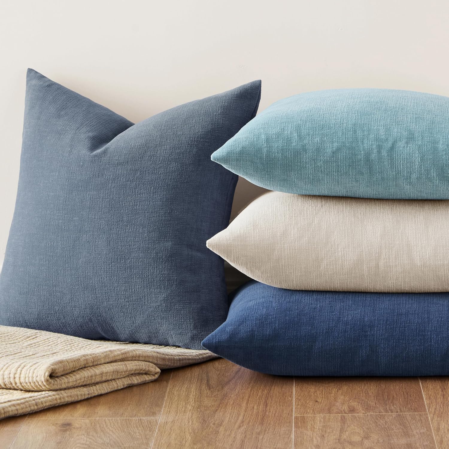 Miulee Dark Grey Blue Couch Pillow Covers 20x20 Inch, Set of 2 Soft Chenille Decorative Square Throw Pillow Covers Farmhouse for Sofa Livin…