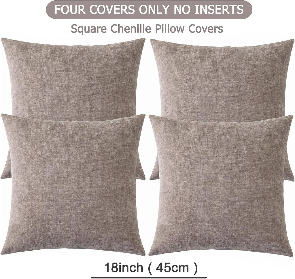 Gawamay Decorative Square Throw Pillow Covers 18"x18" Inch Set of 4, Super Soft Chenille Pillows Cover Fall Pillowcase for Living Room Bedr…