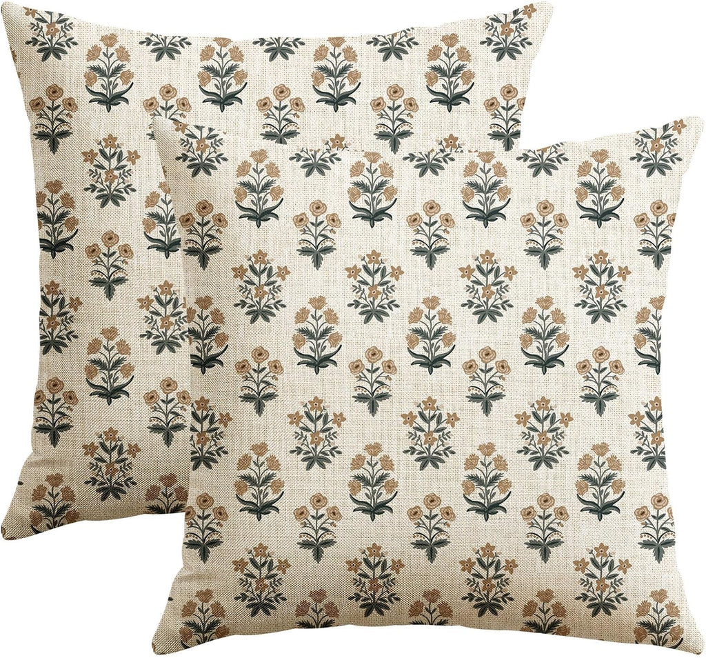 OTOSTAR Floral Print Pillow Covers 18x18 Inch Pack of 2 Double-Sided Brown Grey Flower Square Throw Pillow Covers Farmhouse Rustic…