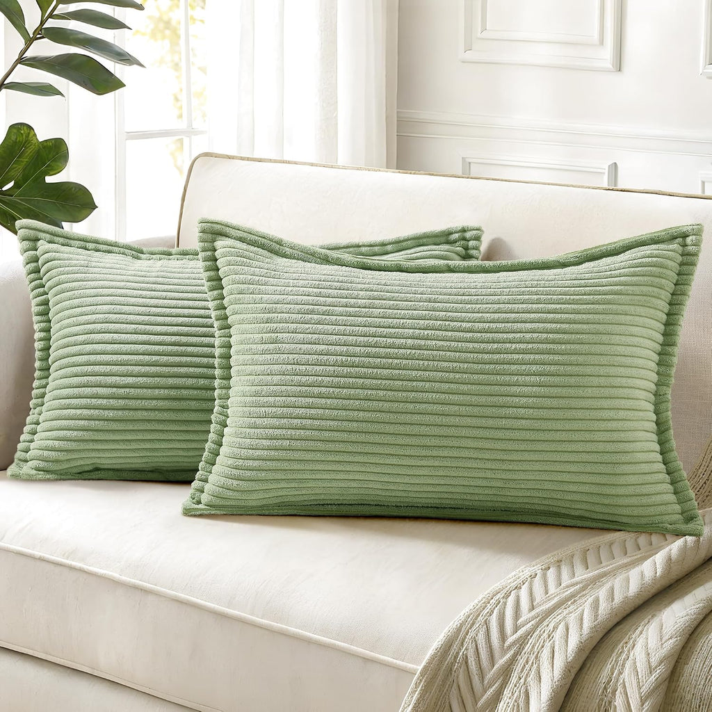 decorUhome Summer Corduroy Sage Green Throw Pillow Covers 12x20 Set of 2 Decorative Soft Boho Farmhouse Lumbar Couch Pillow Covers for Livi…