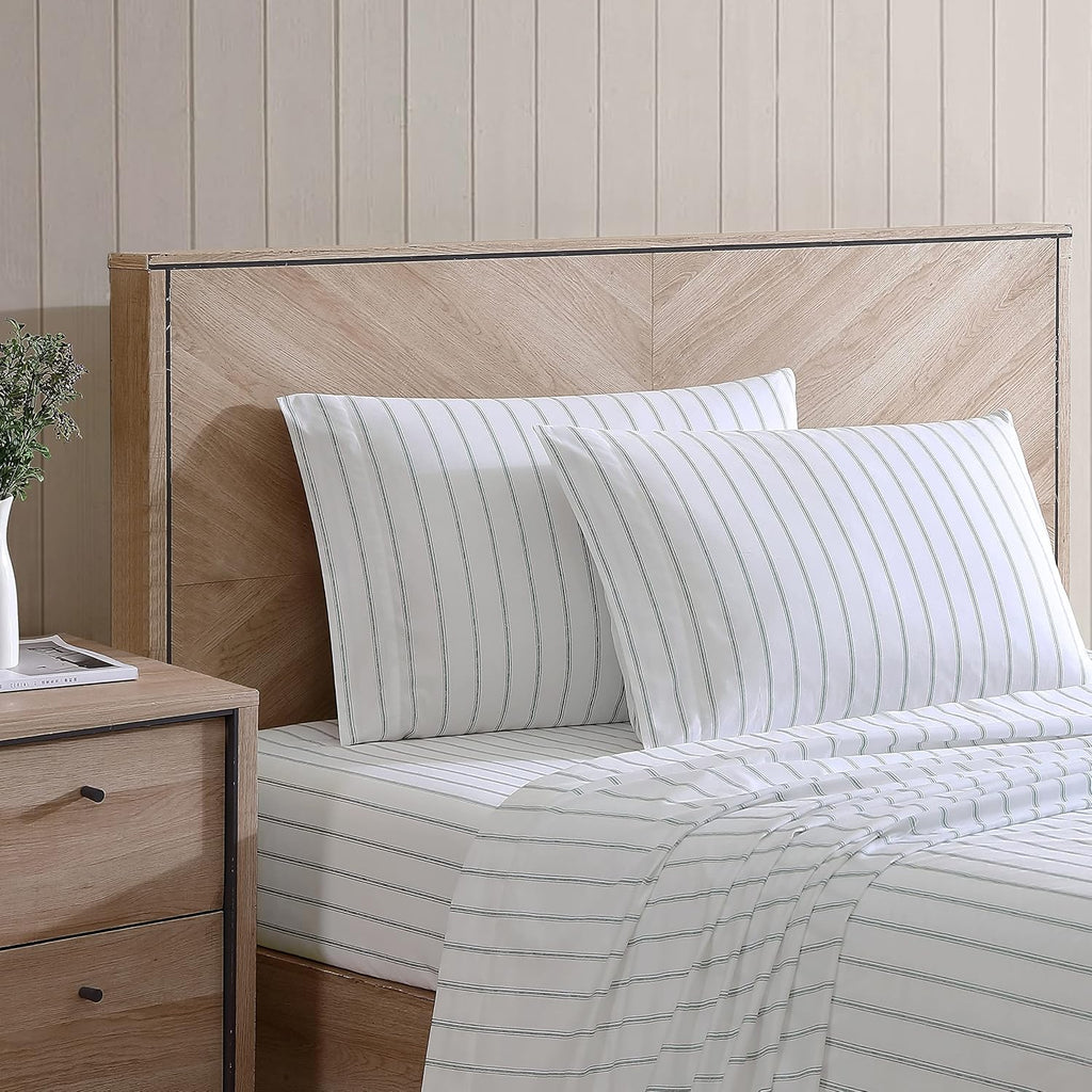 StoneCottage Stone Cottage - King Sheets, Cotton Percale Bedding Set, Crisp & Cool Home Decor (Trenton Stripe Green, 4 pcs, King) 4 pcs Cot…