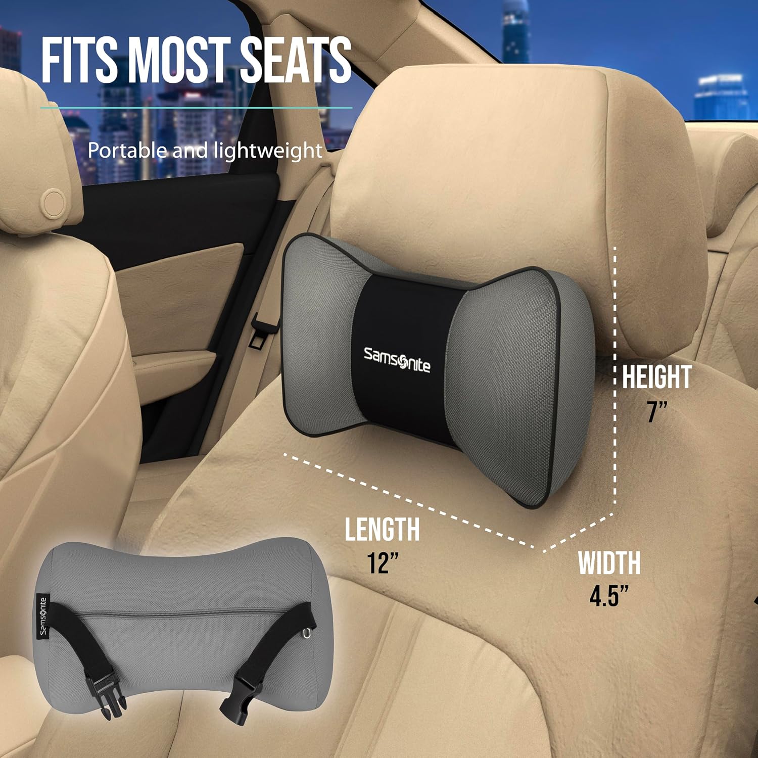 SAMSONITE, Travel Neck Pillow for Car or SUV, Boost your DRIVING COMFORT, High Grade - Memory Foam, Comfortable Headrest Cushion, Fits…