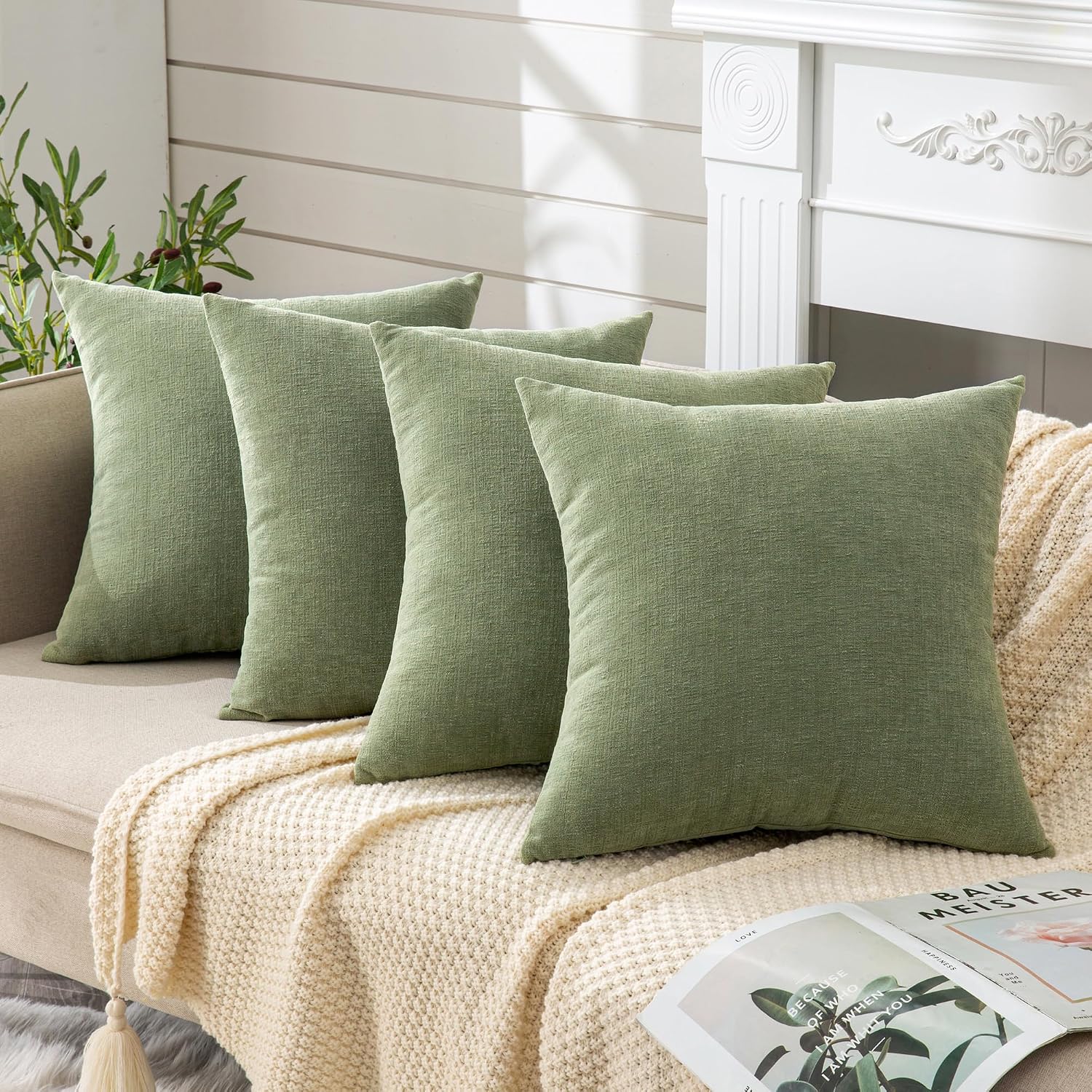 Gawamay Decorative Square Throw Pillow Covers 18"x18" Inch Set of 4, Super Soft Chenille Pillows Farmhouse Fall Pillowcase for Living Room…