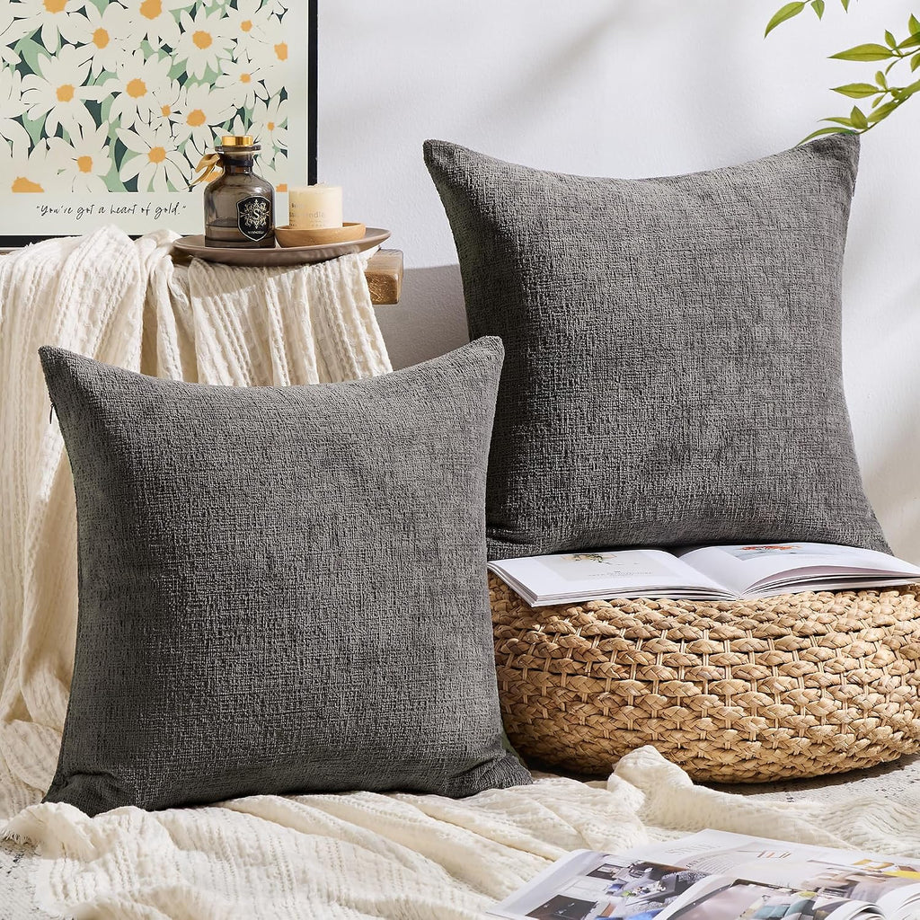 Gawamay Set of 2 Soft Textured Chenille Throw Pillow Covers 26x26 Inch (66x66 CM), Decorative Pillowcases Cushion Covers for Farmhouse Home…