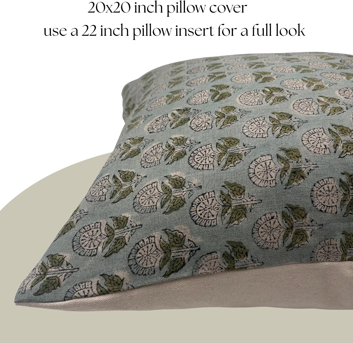 LineandLoop Linen Throw Pillow Covers 20x20 inch Blue Green Spring Decorative Pillow Covers for Living Room, Bedroom 2 inches cotton Blue