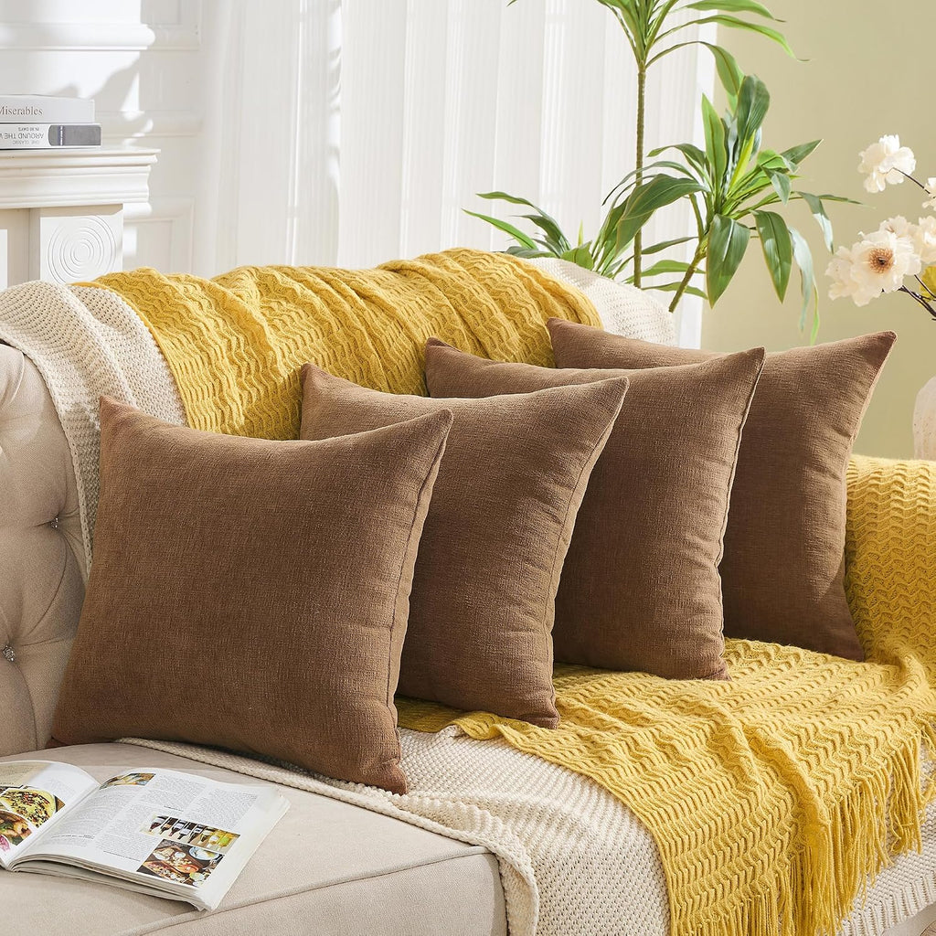 Gawamay Decorative Square Throw Pillow Covers 18x18 Inch Set of 4, Super Soft Chenille Pillows Cover Fall Pillowcase for Living Room Bedroo…