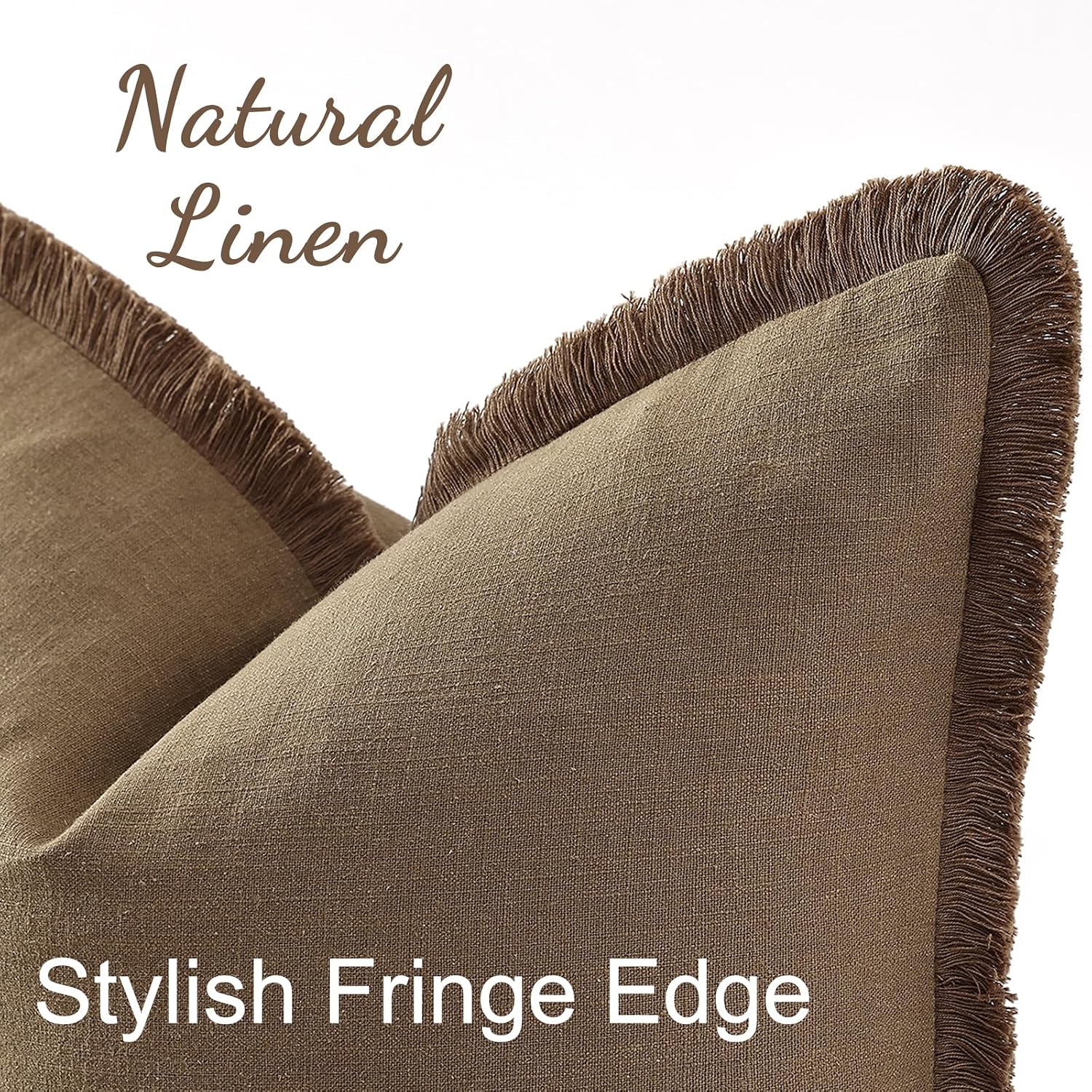 decorUhome Summer Decorative Neutral Linen Fringe Euro Sham Throw Pillow Covers Set of 2 Light Brown Pillow Covers with Tassels Soft Farmho…