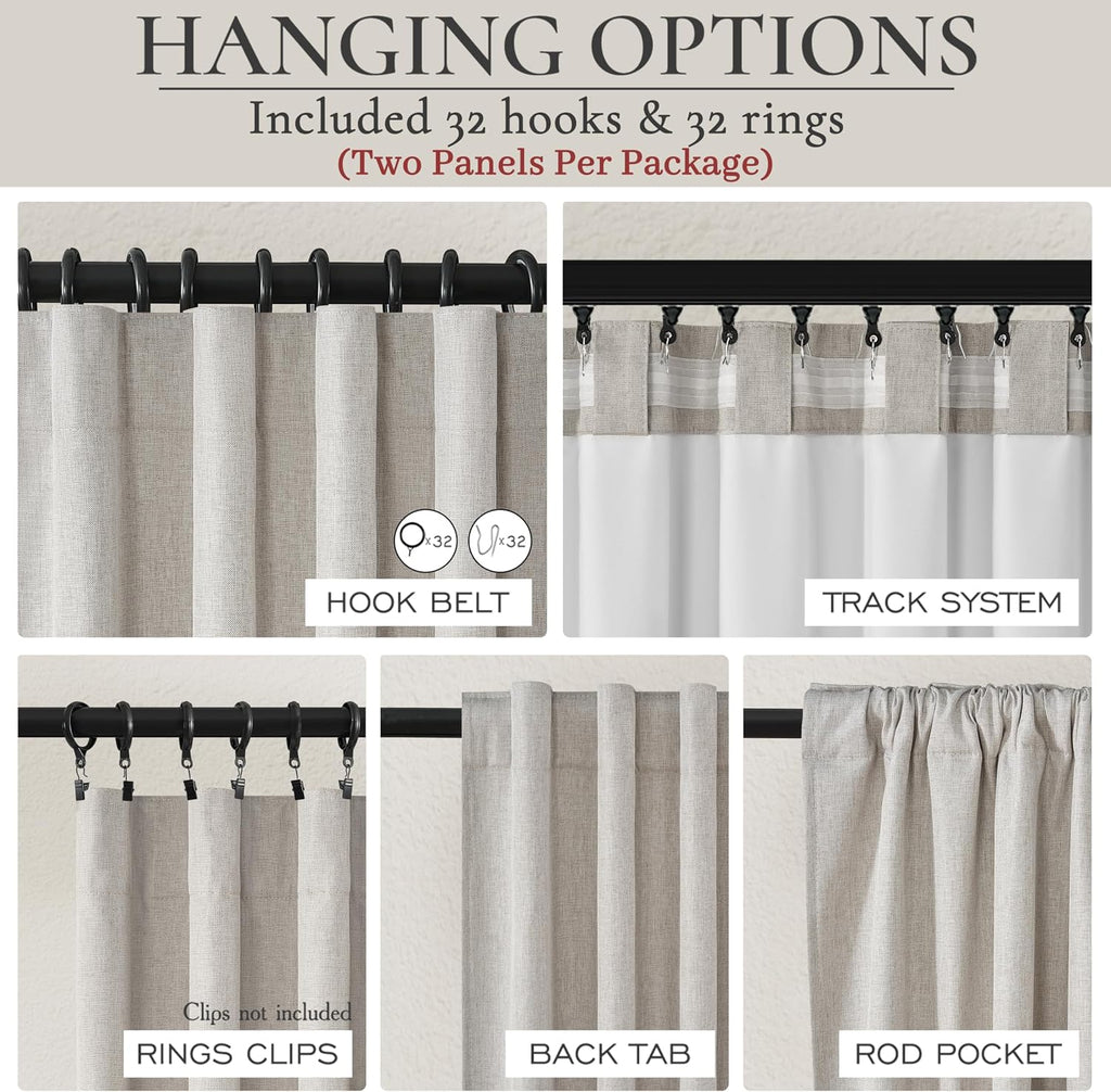 Qjmydeco Pleat Linen Blend Room Darkening Extra Long Curtains 120 Inch Length 2 Panels Set for Living Room, Natural Melange Grey for Bedroo…