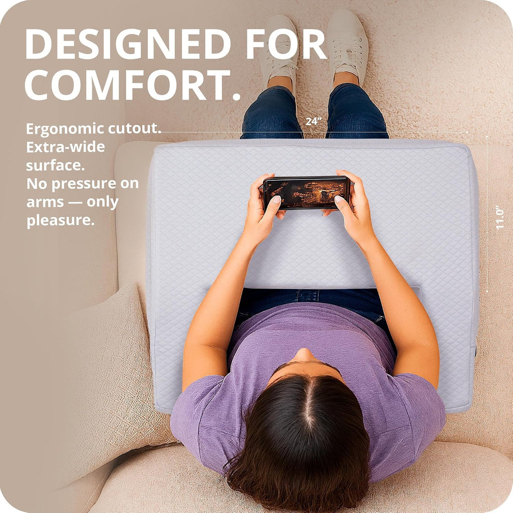 Laptop Pillow for Bed & Couch – 24" Lap Desk with High Density Foam, 16" Leg Spacing, Arm Rests, Side Pockets, 2 Washable Covers |…
