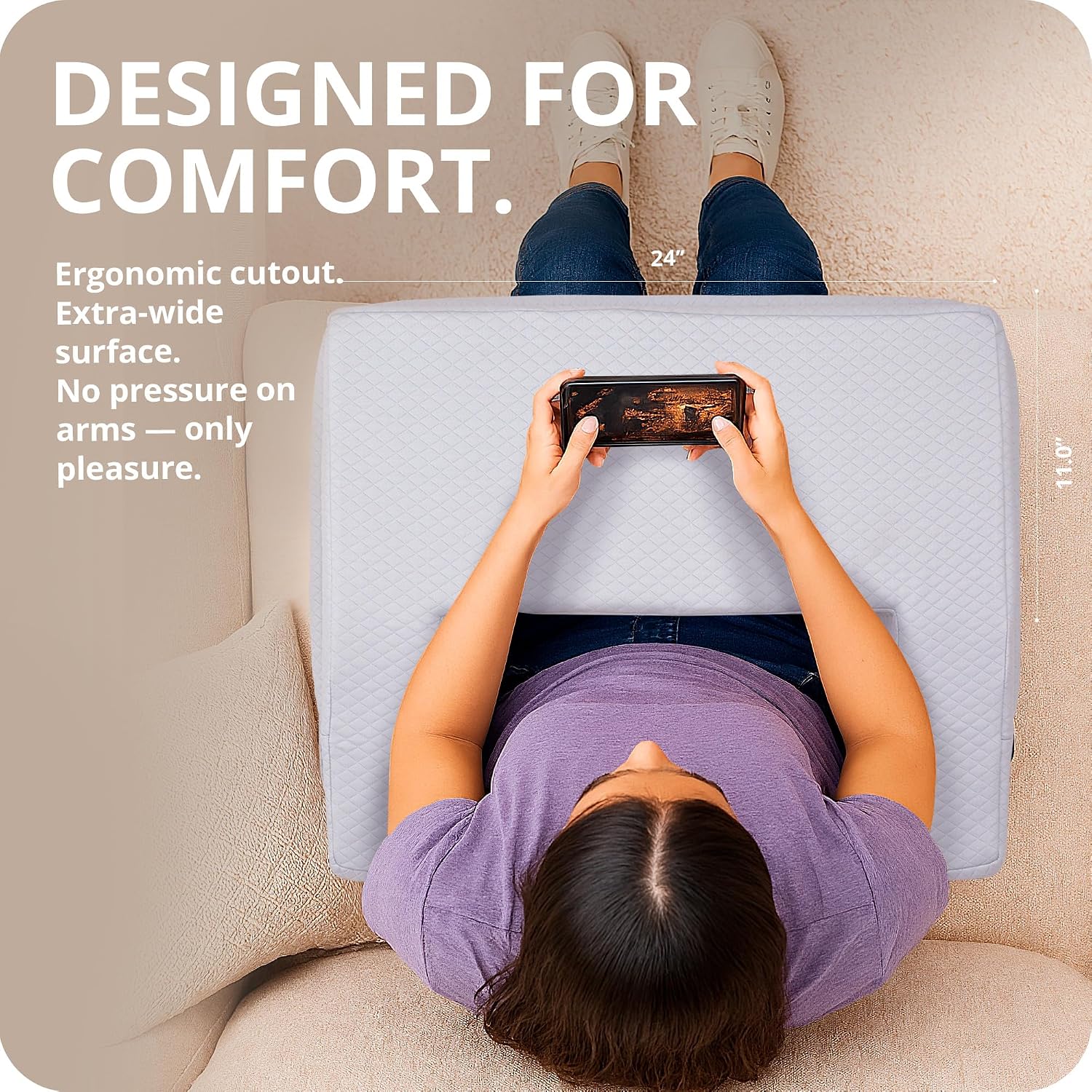 Laptop Pillow for Bed & Couch – 24" Lap Desk with High Density Foam, 16" Leg Spacing, Arm Rests, Side Pockets, 2 Washable Covers |…