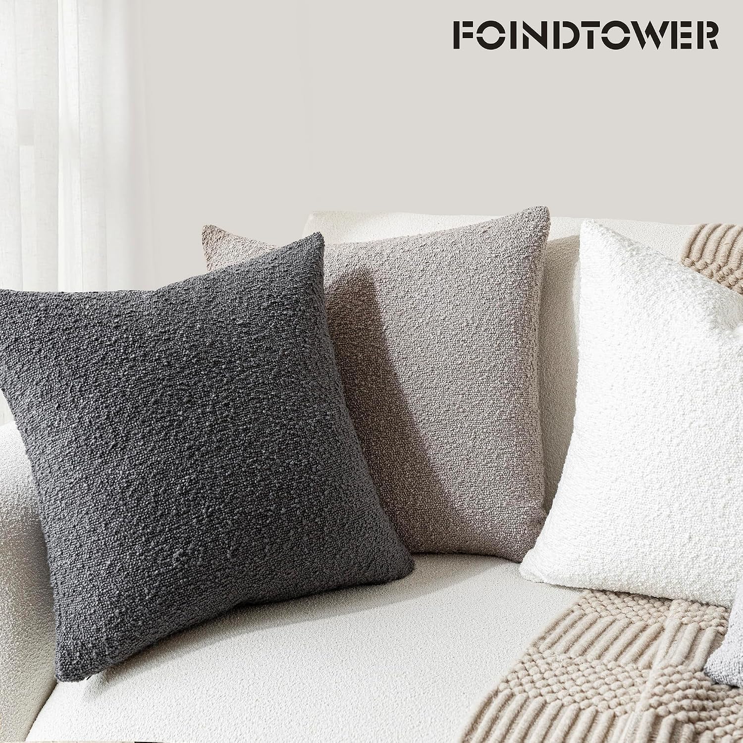 Foindtower Decorative Boucle Throw Pillow Covers Accent Solid Pillow Cases Cozy Soft Textured Couch Cushion Case for Chair Sofa Bedroom…