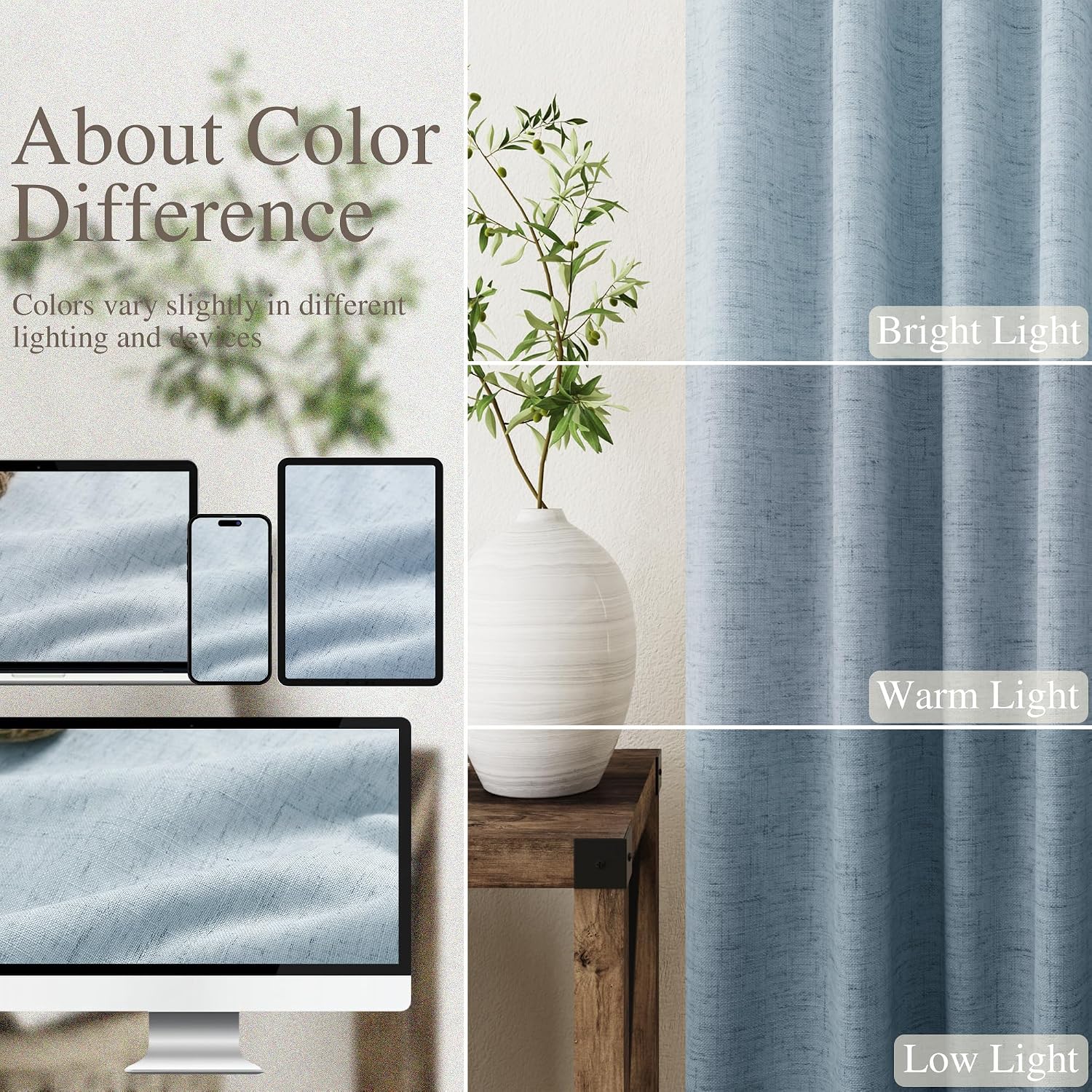 Nanspring Blue 100% Blackout Linen Curtains 108 Inches Long for Bedroom Back Tab Thermal Insulated Luxury Modern Farmhouse Decor Black Out…