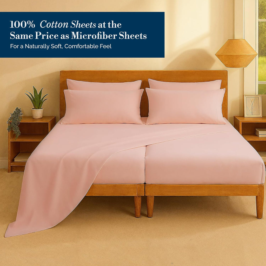 Casa Platino 100% Cotton Split King Size Sheets Set – 7 Piece Crisp Percale Split King Size Cooling Sheets, Lightweight for Summer, with…