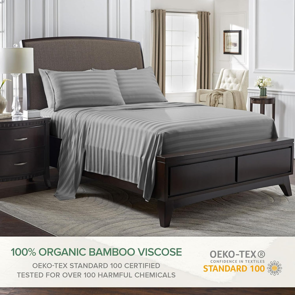PureBamboo Pure Bamboo Split King Sheets, Genuine 100% Organic Viscose Derived from Bamboo Bed Sheet Set, Soft & Cooling, Double Stitching,…