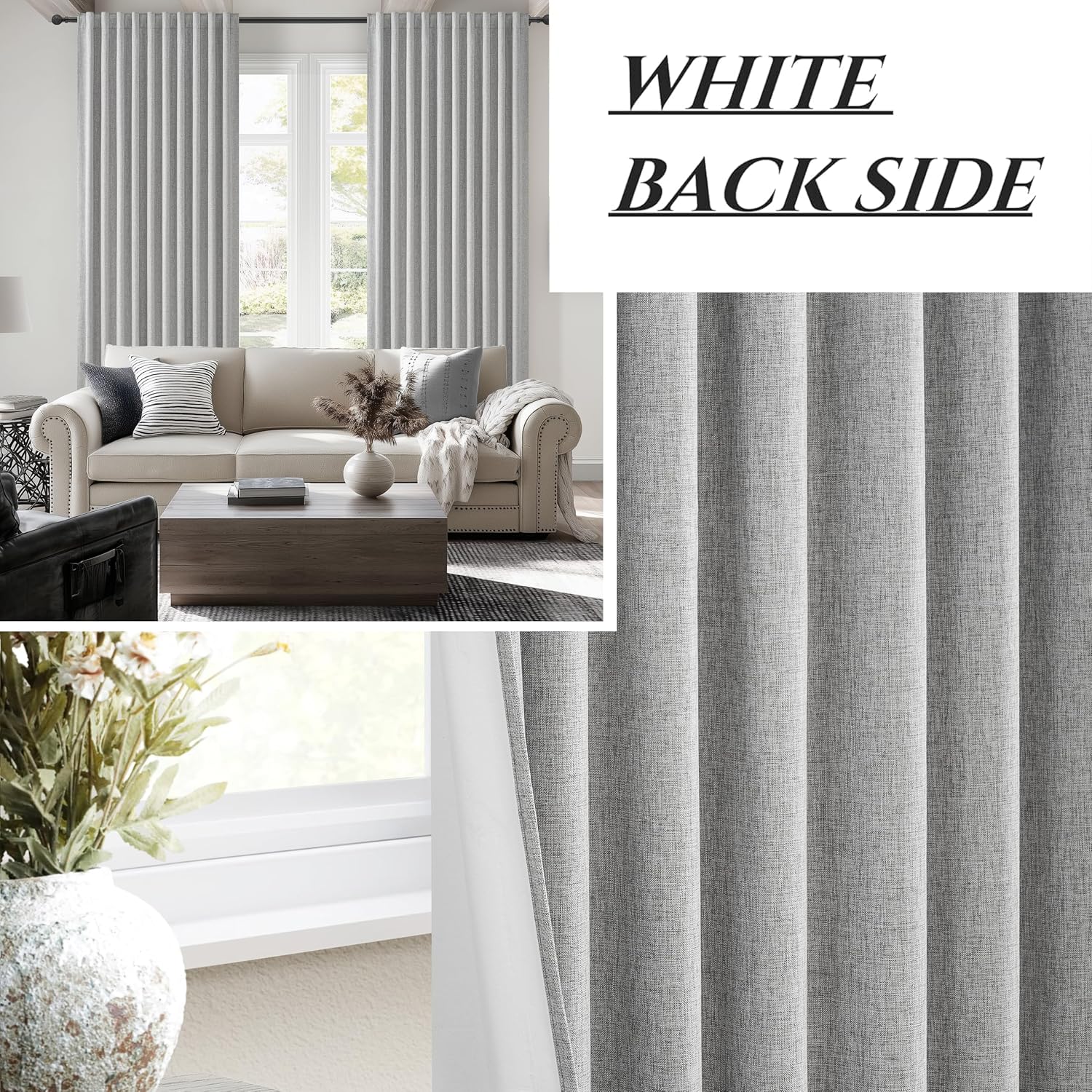 Qjmydeco Gray Blackout Curtains 70 Inches Extra Wide Linen Curtains 96 Inch Length for Kids Boys Room/Nursery, Pleated Bedroom Thermal Drap…