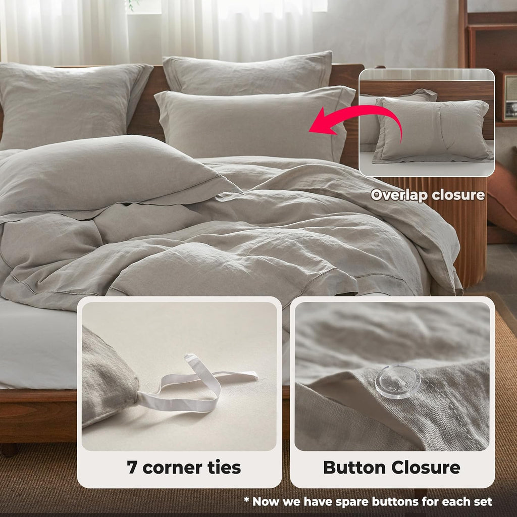 Simple&Opulence 100% Washed Linen Duvet Cover with Embroidered, 2 Pieces Soft Farmhouse Comforter Set with Button Closure,1…