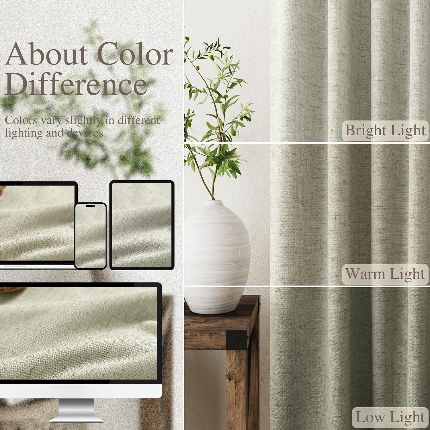 Nanspring Sage Green 100% Blackout Linen Curtains 96 Inches Long for Bedroom Back Tab Thermal Insulated Farmhouse Decor Coastal Black Out C…