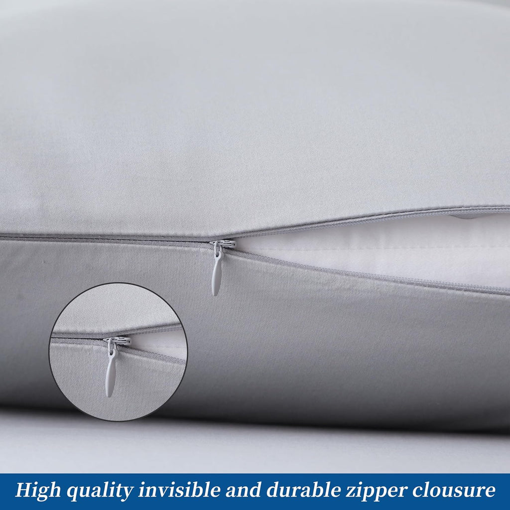 ZaizaiHome King Size Pillow Protector Set of 2, 100% Egyptian Cotton Pillow Cases with Zipper 400 Thread Count Sateen Weave Cotton Grey Pil…