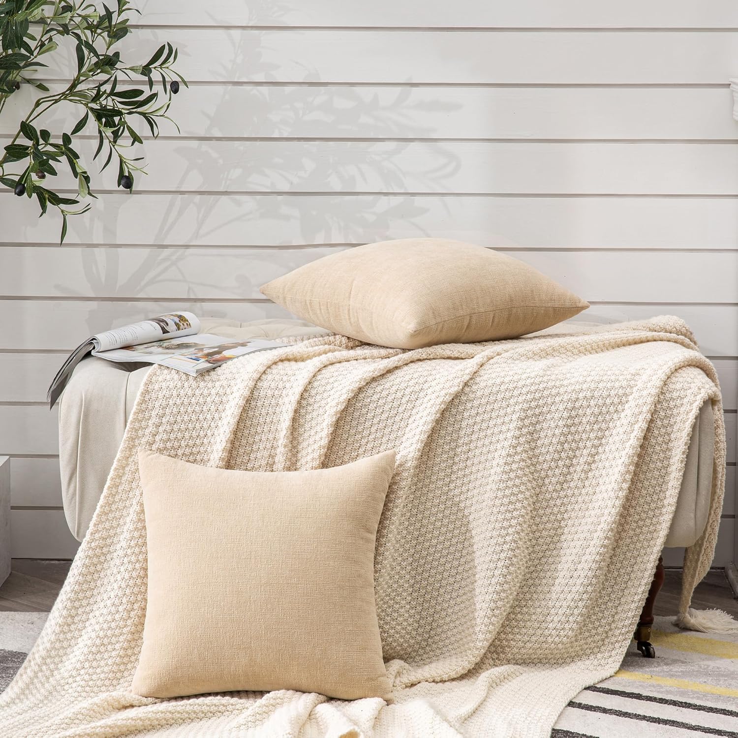 Gawamay Decorative Square Throw Pillow Covers 18"x18" Inch Set of 2, Super Soft Chenille Pillows Farmhouse Fall Pillowcase for Living Room…
