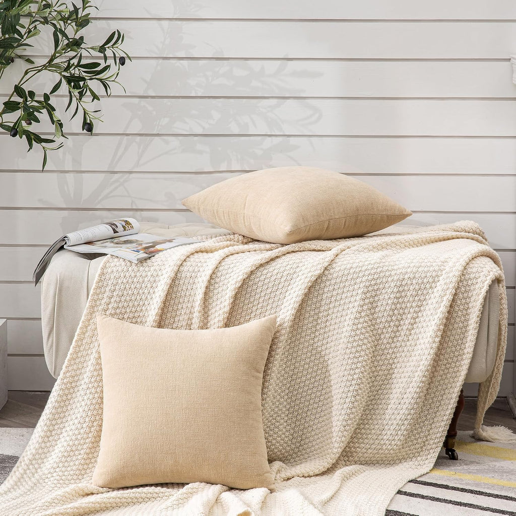Gawamay Decorative Square Throw Pillow Covers 20"x20" Inch Set of 2, Super Soft Chenille Pillows Farmhouse Fall Pillowcase for Living Room…