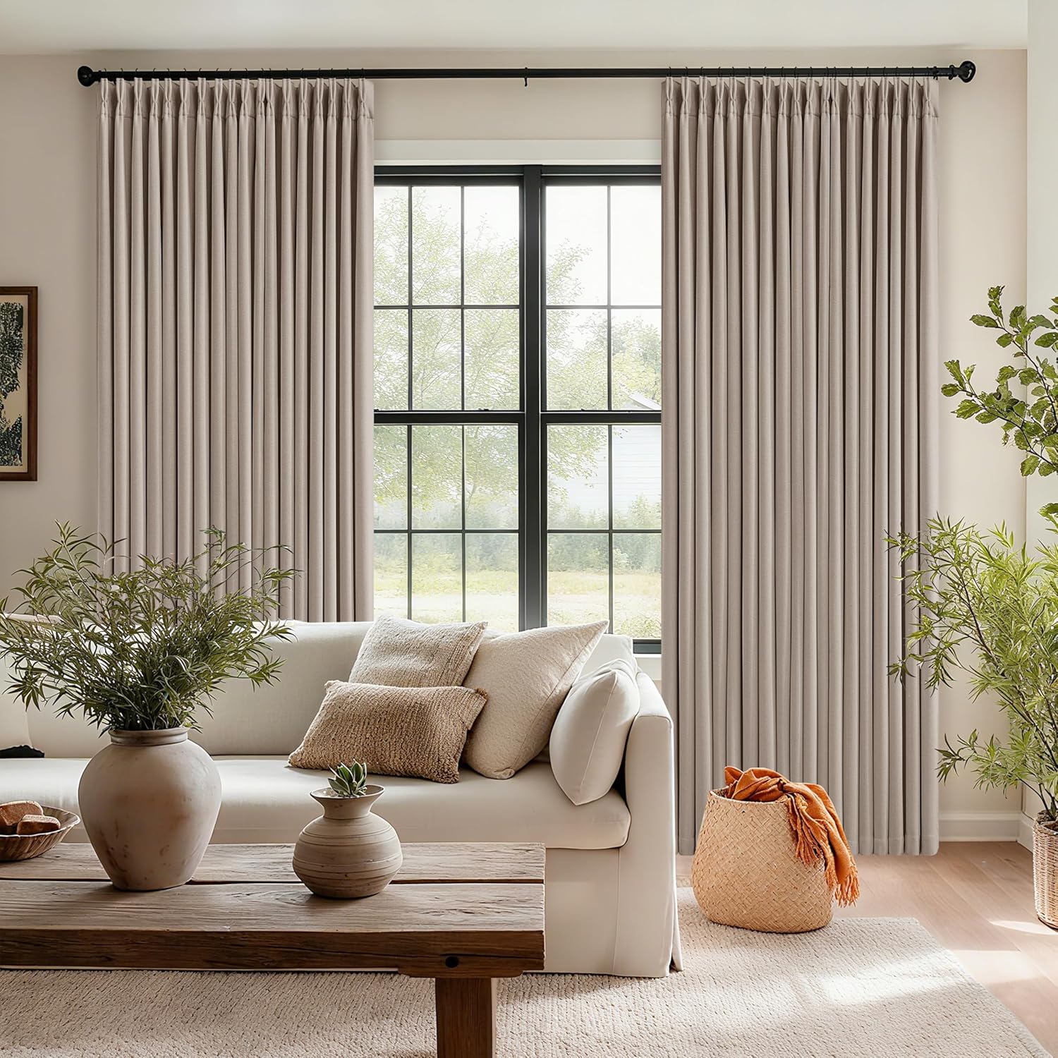 Twodrapes Burlywood Birch 94 Inch Long Blackout Curtains Thick Linen Pinch Pleated Curtains 2 Panels for Bedroom Living Room Darkening Ligh…