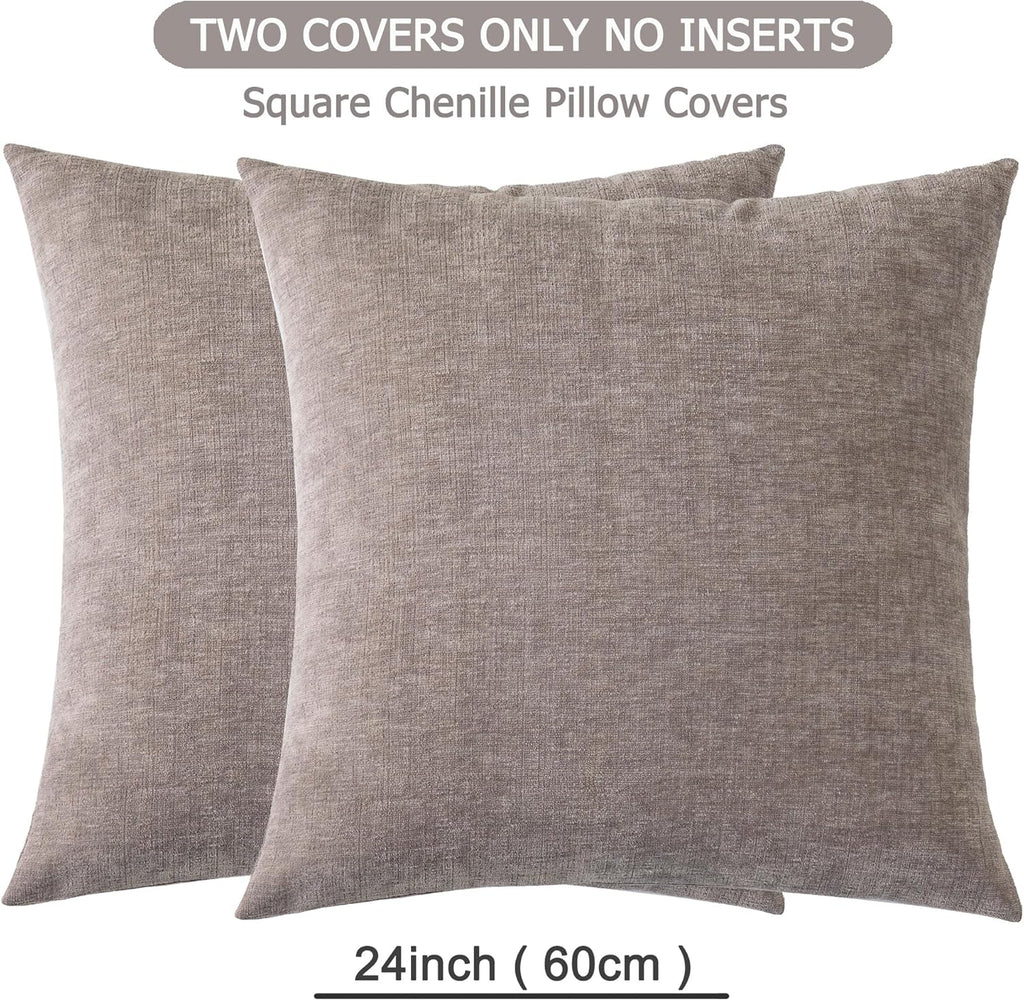 Gawamay Decorative Chenille Throw Pillow Covers 24x24 Inch Pack of 2, Soft Square Couch Pillow Cover for Sofa Cushion Living Room Bedroom P…
