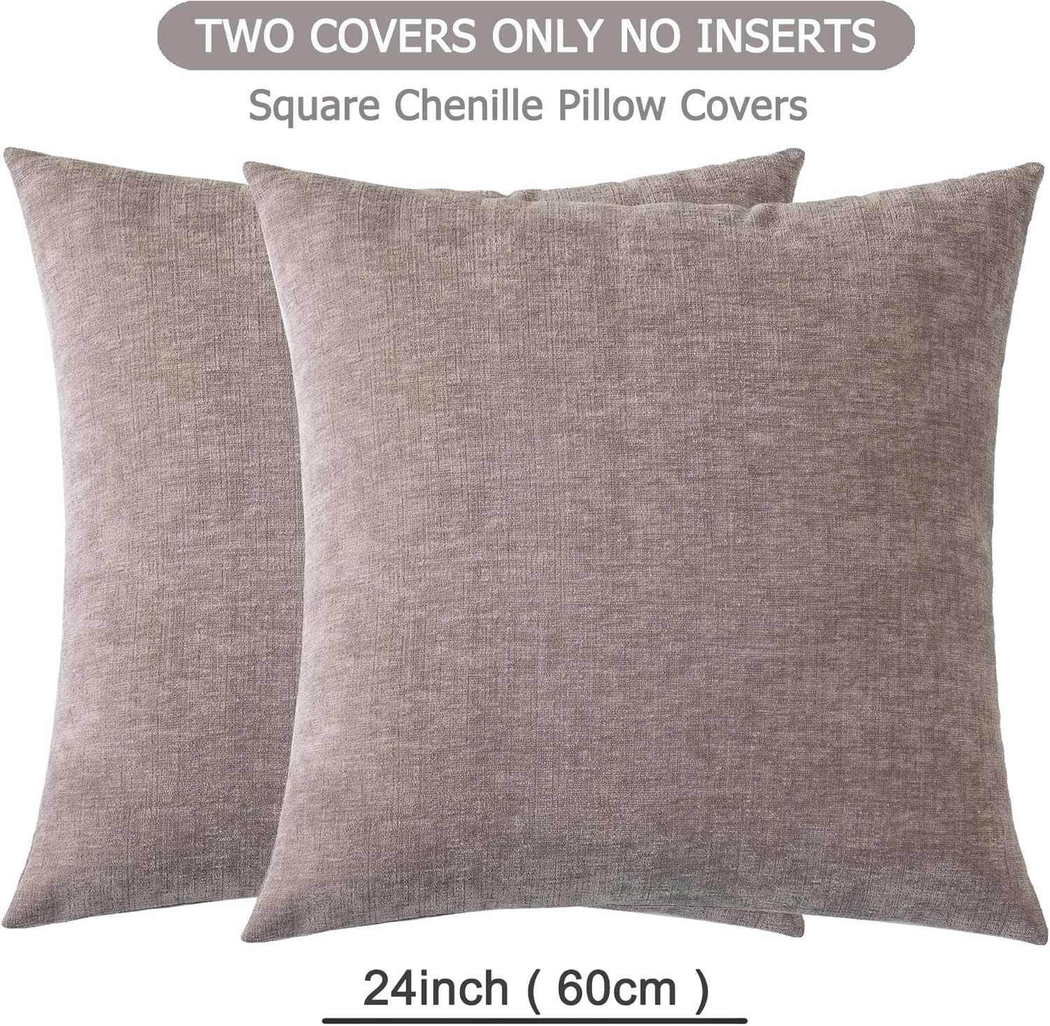Gawamay Decorative Chenille Throw Pillow Covers 24x24 Inch Pack of 2, Soft Square Couch Pillow Cover for Sofa Cushion Living Room Bedroom P…