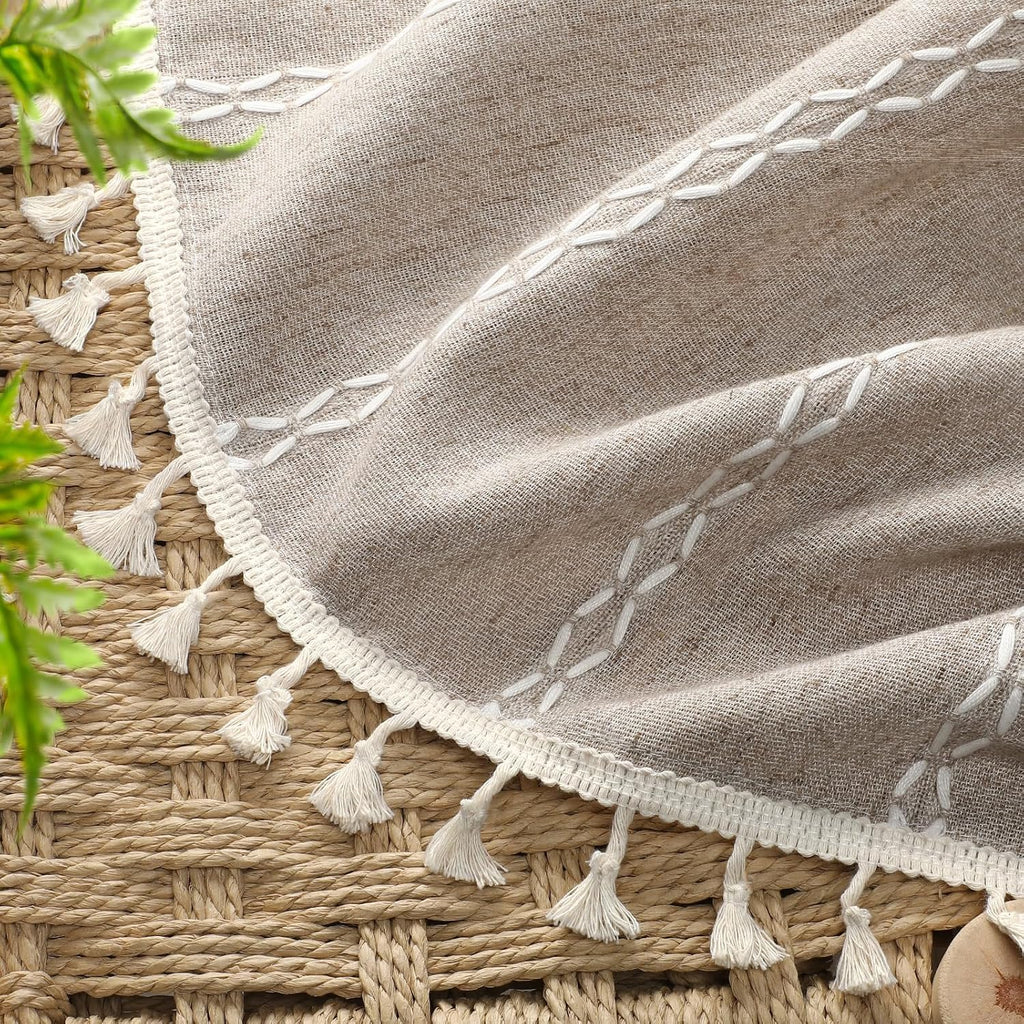 XOGUIBO Brown Boho Blackout Curtains 2 Panels 63 Inch for Living Room Bedroom, Warm Taupe Linen Texture Farmhouse Curtains with Tass…
