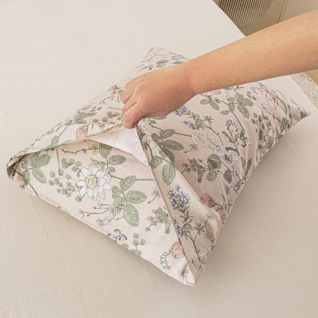 ECOCOTT 2 Pack Floral Pillowcases Queen Size, 100% Washed Cotton Pillow Cases with Envelope Closure, Vintage Botanical Flower Printed…