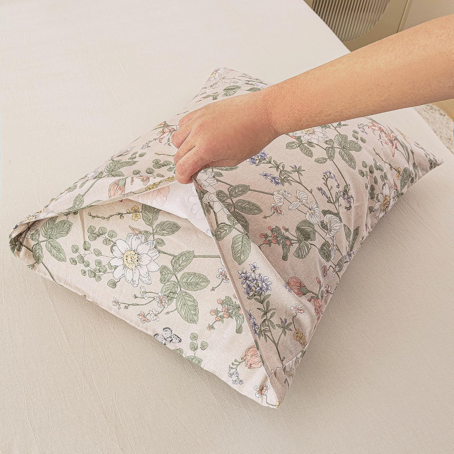 ECOCOTT 2 Pack Floral Pillowcases Standard Size, 100% Washed Cotton Pillow Cases with Envelope Closure, Vintage Botanical Flower Printed…
