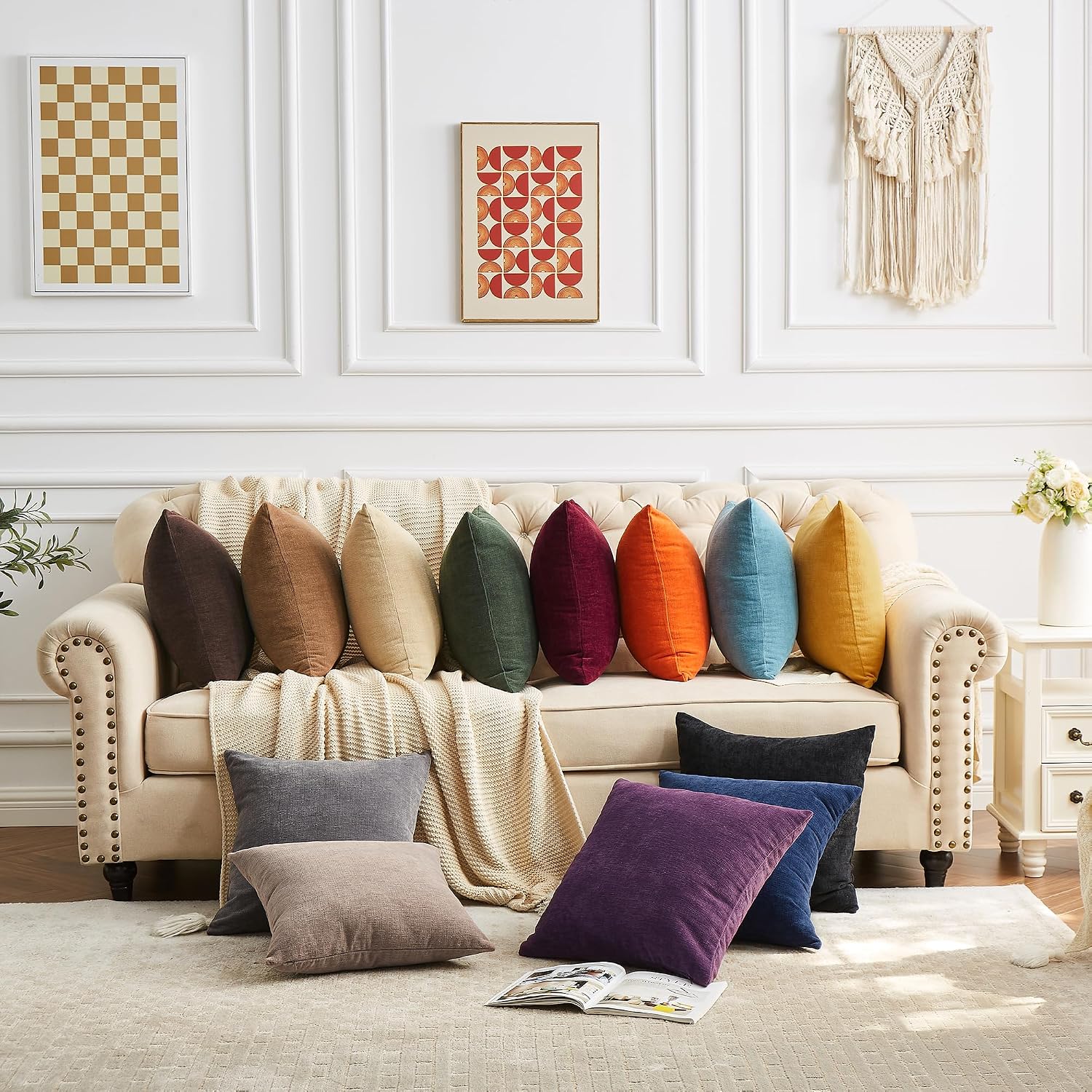 Gawamay Decorative Square Throw Pillow Covers 18x18 Inch Set of 4, Super Soft Chenille Pillows Cover Fall Pillowcase for Living Room Bedroo…