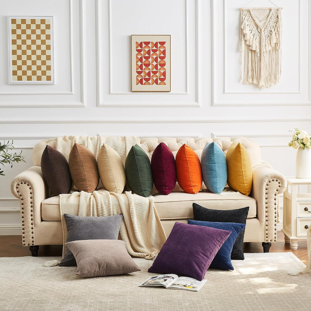 Gawamay Decorative Square 16x16 Inch Throw Pillow Covers Set of 2, Super Soft Chenille Pillows Farmhouse Fall Pillowcase for Living Room Be…