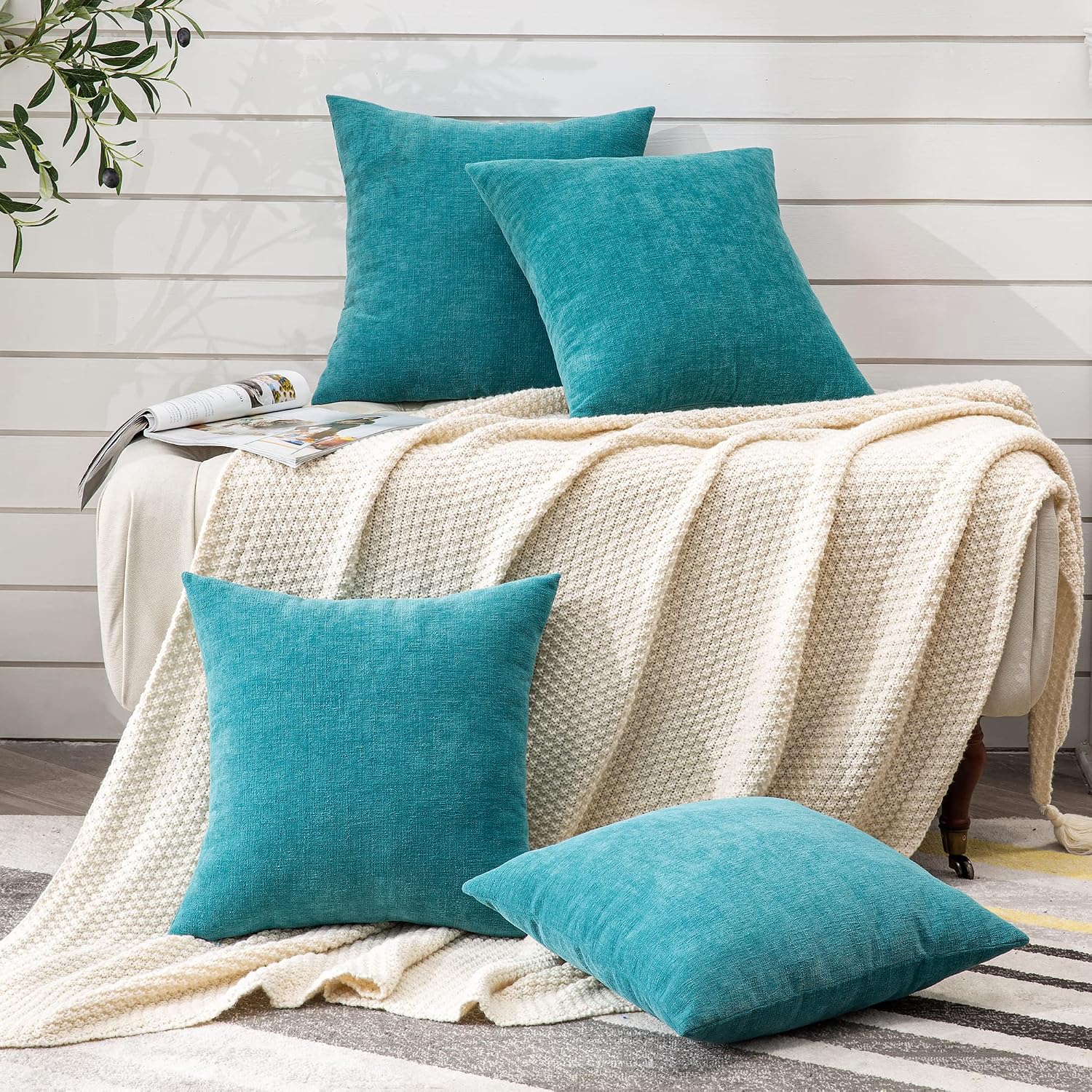 Gawamay Decorative Square Throw Pillow Covers 18x18 Inch Set of 4, Super Soft Chenille Pillows Cover Fall Pillowcase for Living Room Bedroo…