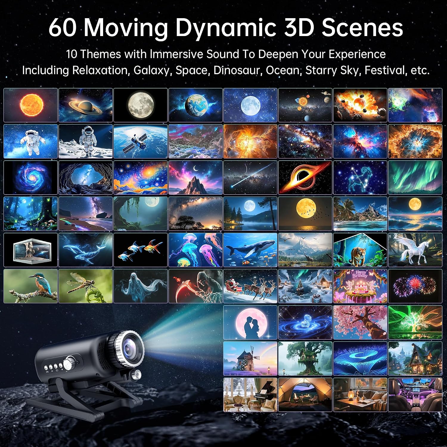 Homelist 3D Galaxy Projector Light for Kids & Adults with White Noise & Bluetooth Speaker, 60 Scenes Star Projector Night Light f…