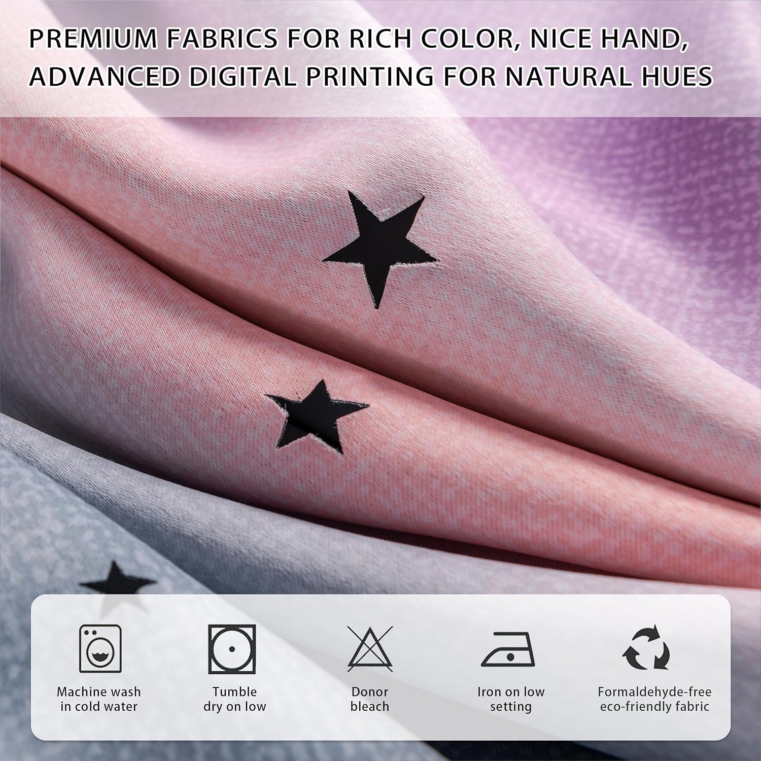 Addsomecolortolife XiDi Dream Star Blackout Curtains for Kids Rooms Girl Princess Curtain for Daughter Bedroom Window (Grey Pink Purple, W3…