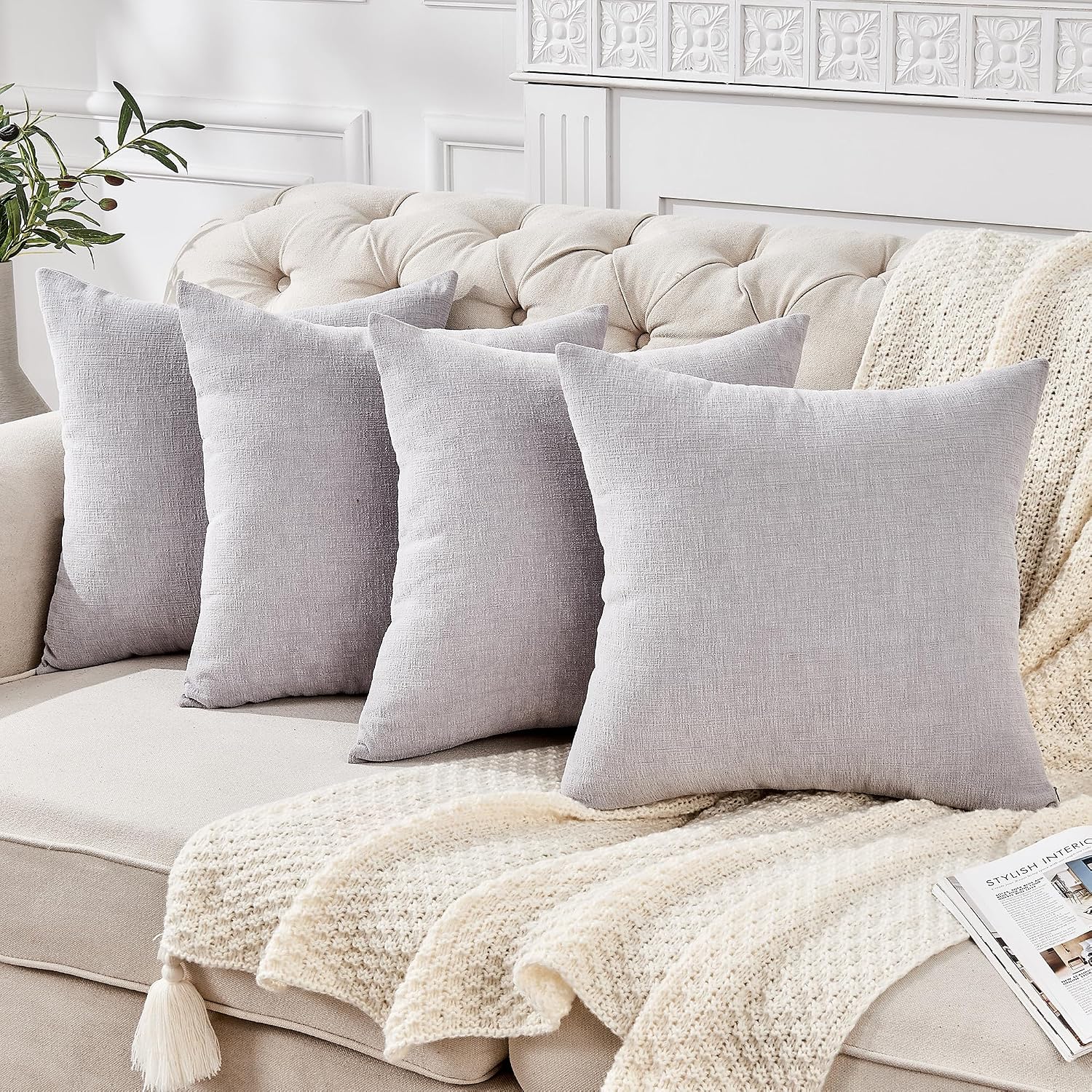 Gawamay Decorative Square Throw Pillow Covers 18"x18" Inch Set of 4, Super Soft Chenille Pillows Farmhouse Fall Pillowcase for Living Room…